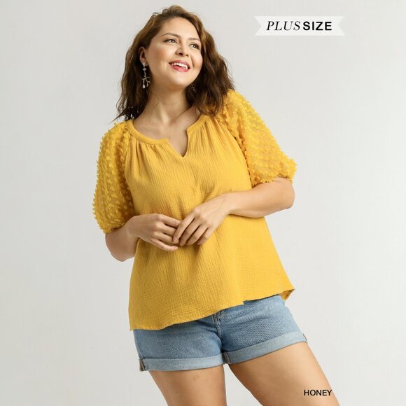 Umgee XL Floral Applique Puff Sleeve Top in Honey - NWT - Picture 1 of 3